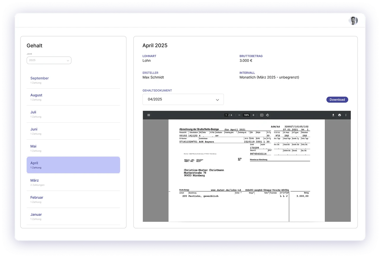 HR WORKS Lohn & Gehalt: Gehaltsabrechnung mit DATEV-Übergabe und automatisierten Lohndokumenten